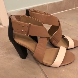 Tan, White, and Black Sandal